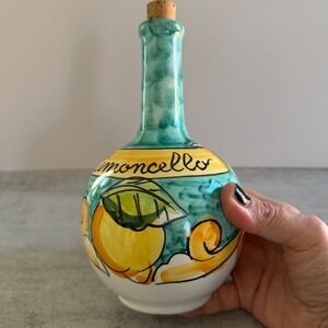 Vietri Italy Limoncello Ceramic Bottle Hand Painted Lemon Pottery with Cork 8"